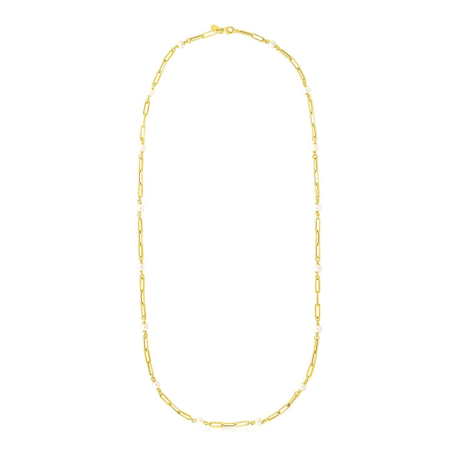 14k Yellow Gold Paperclip Chain and Pearl Necklace - Image 3