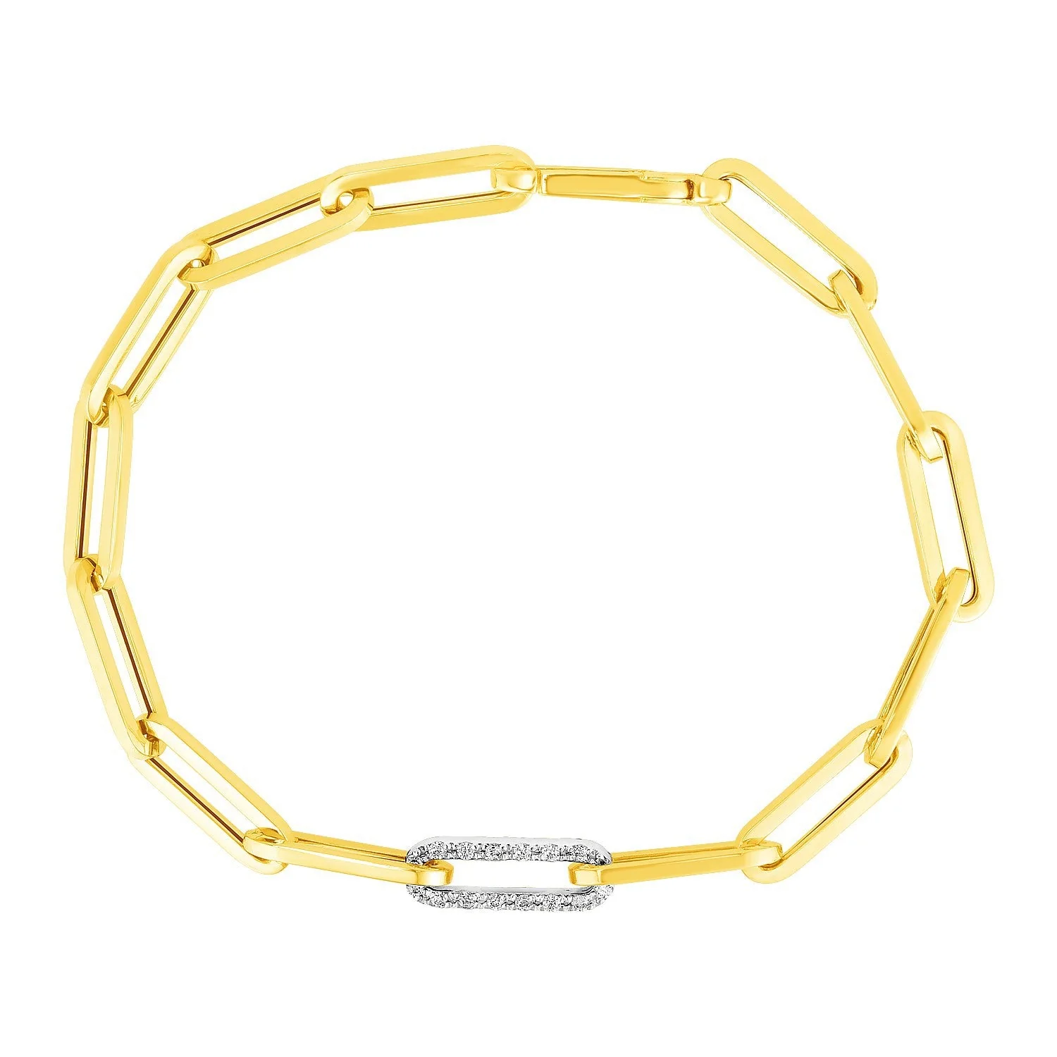 14k Yellow Gold Paperclip Chain Bracelet with Diamond Link - Image 2