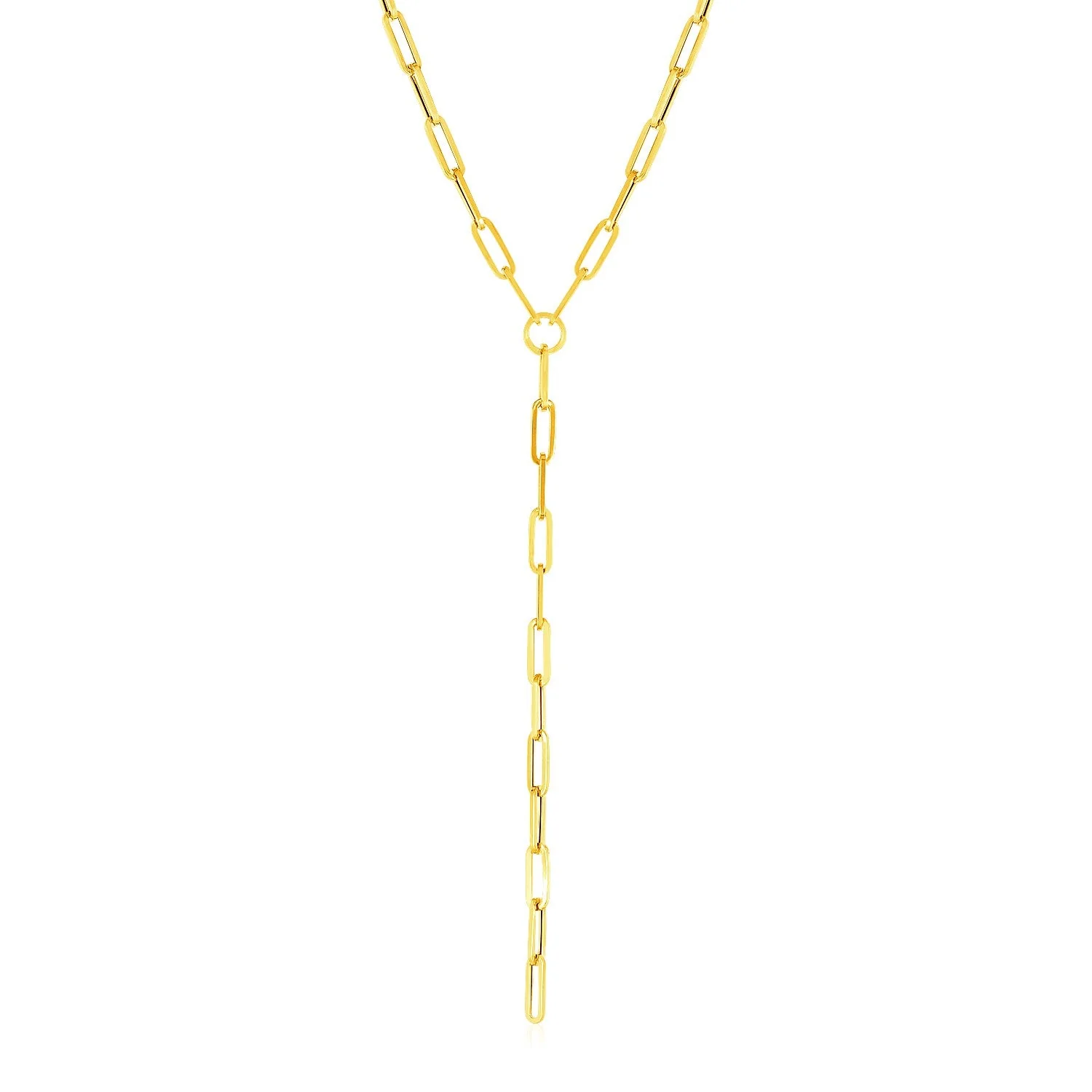 14k Yellow Gold Paperclip Chain Lariat Necklace - Image 4