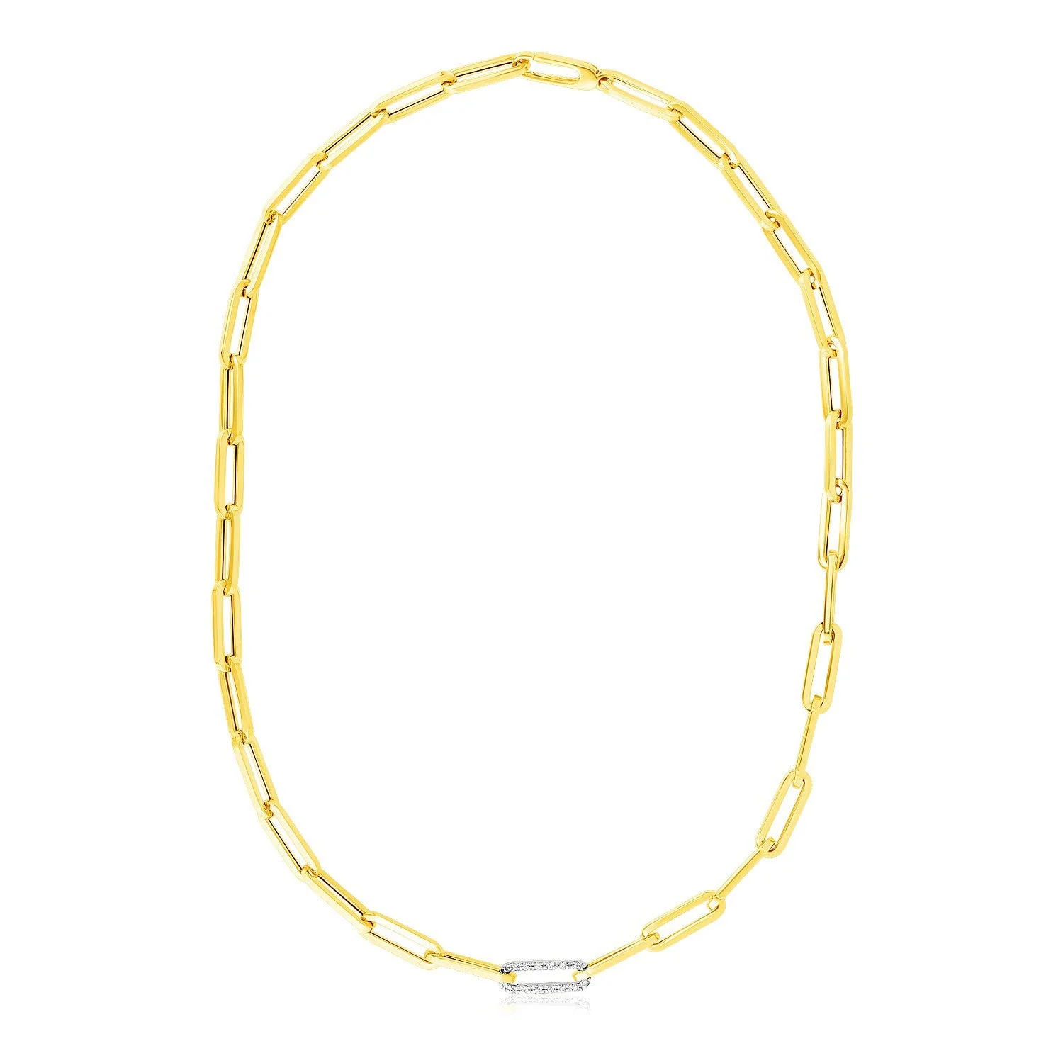 14k Yellow Gold Paperclip Chain Necklace with Diamond Link - Image 3