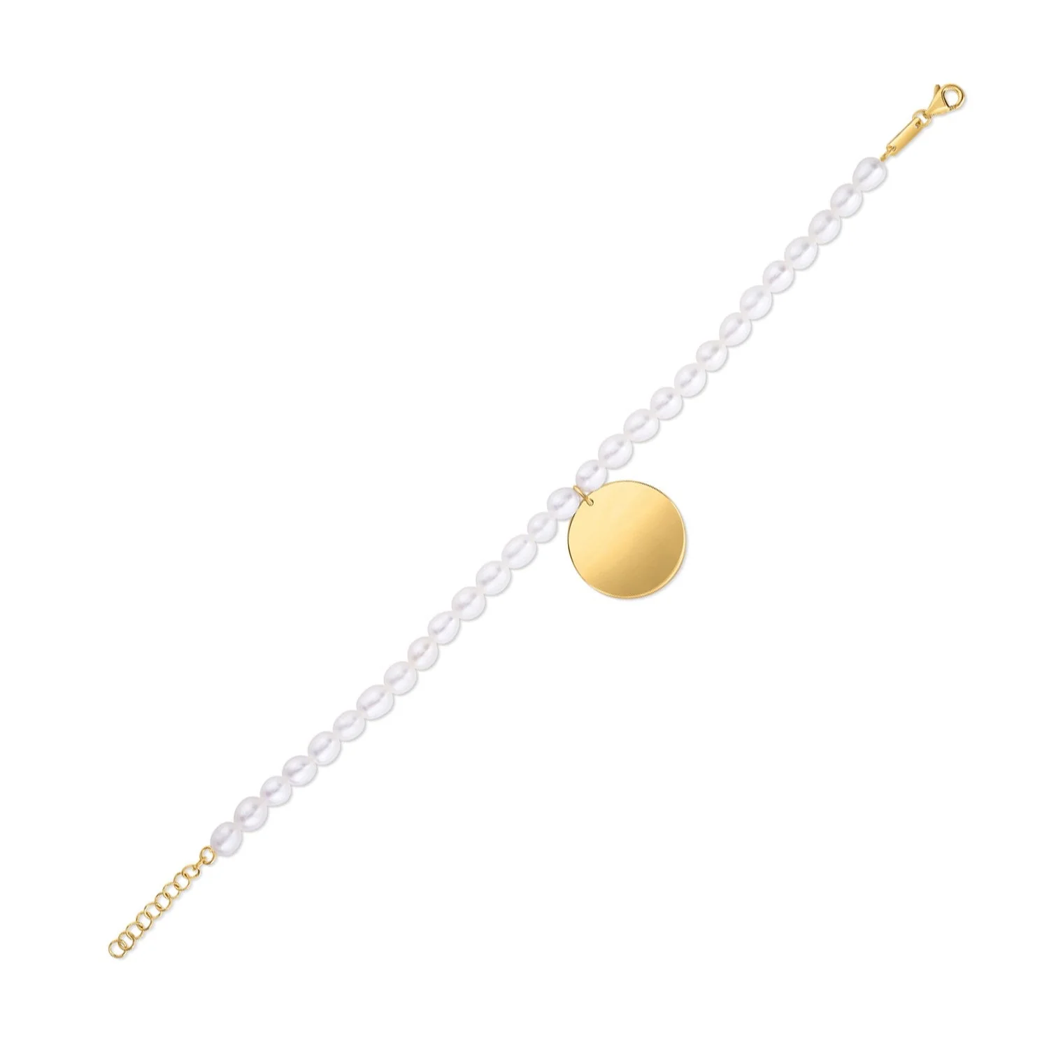 14k Yellow Gold Pearl Tag Charm Bracelet - Image 3