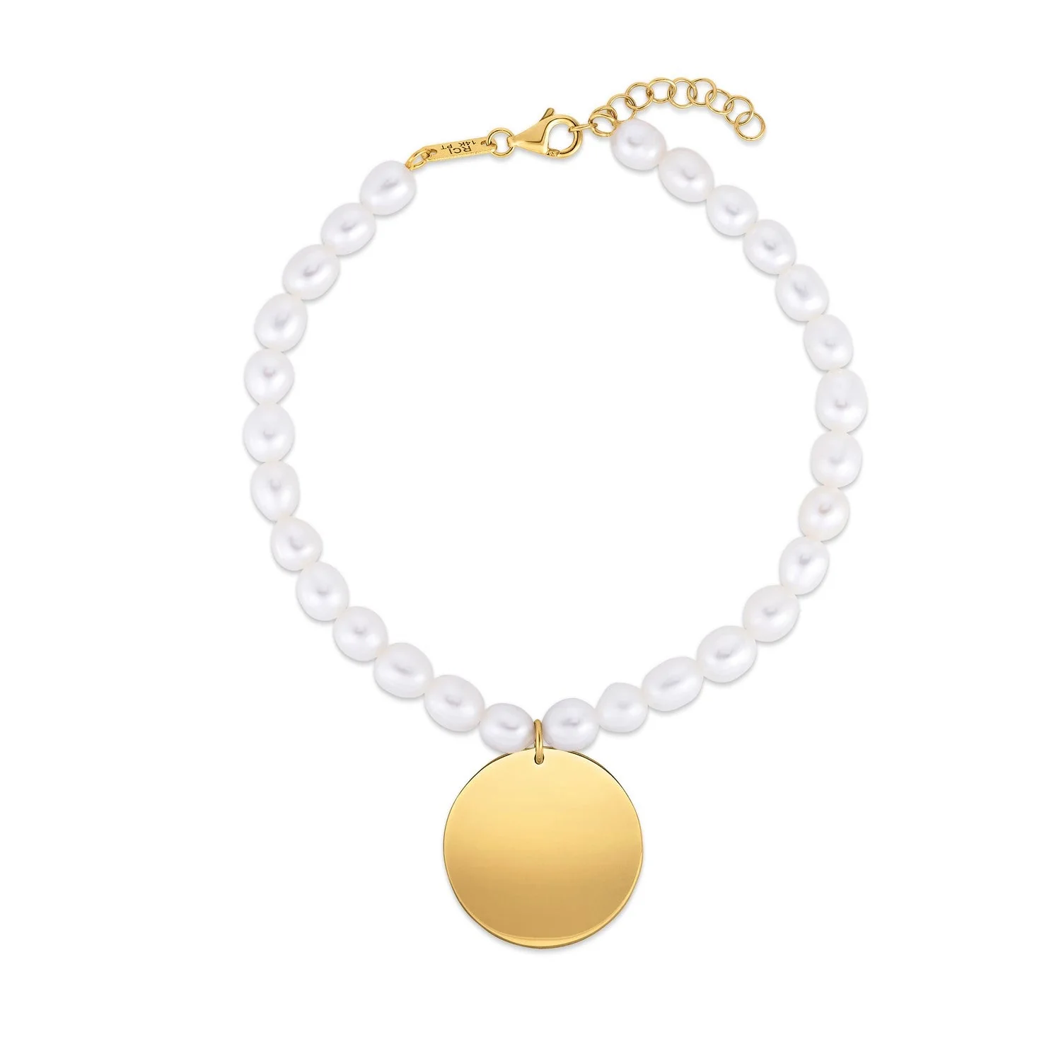 14k Yellow Gold Pearl Tag Charm Bracelet - Image 4