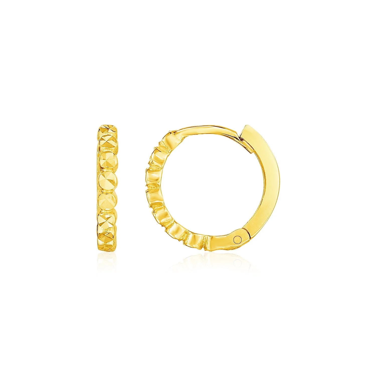 14k Yellow Gold Petite Textured Round Hoop Earrings - Image 2