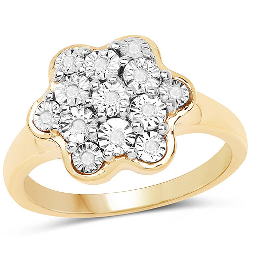 14K Yellow Gold Plated 0.07 Carat Genuine White Diamond .925 Sterling Silver Ring - Image 4