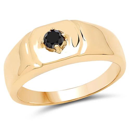 14K Yellow Gold Plated 0.20 Carat Genuine Black Diamond .925 Sterling Silver Ring - Image 5