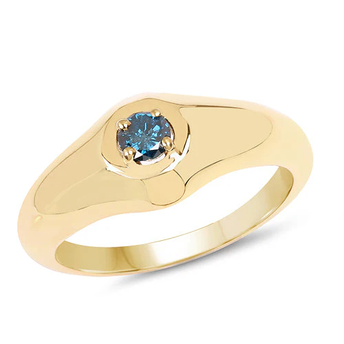 14K Yellow Gold Plated 0.20 Carat Genuine Blue Diamond .925 Sterling Silver Ring - Image 4