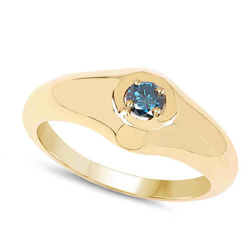 14K Yellow Gold Plated 0.20 Carat Genuine Blue Diamond .925 Sterling Silver Ring - Image 5