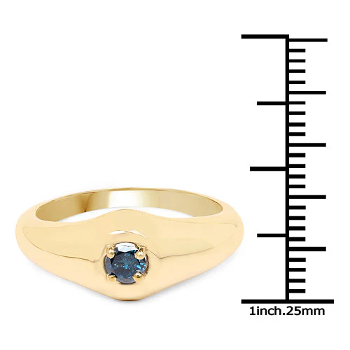 14K Yellow Gold Plated 0.20 Carat Genuine Blue Diamond .925 Sterling Silver Ring - Image 6