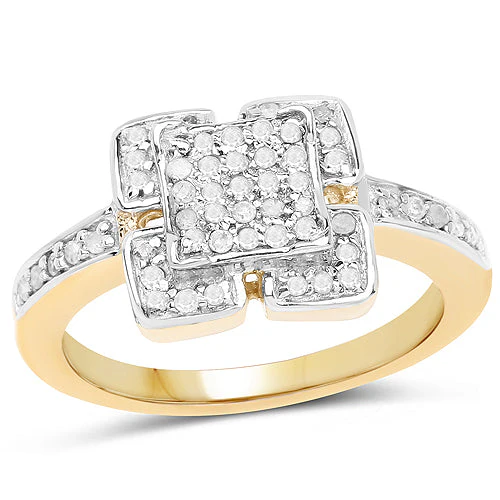 14K Yellow Gold Plated 0.24 Carat Genuine White Diamond .925 Sterling Silver Ring - Image 4