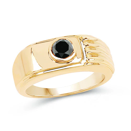 14K Yellow Gold Plated 0.25 Carat Genuine Black Diamond .925 Sterling Silver Ring - Image 4