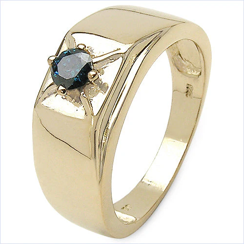 14K Yellow Gold Plated 0.25 Carat Genuine Blue Diamond .925 Sterling Silver Ring - Image 5