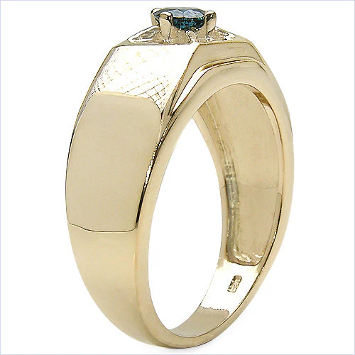 14K Yellow Gold Plated 0.25 Carat Genuine Blue Diamond .925 Sterling Silver Ring - Image 6