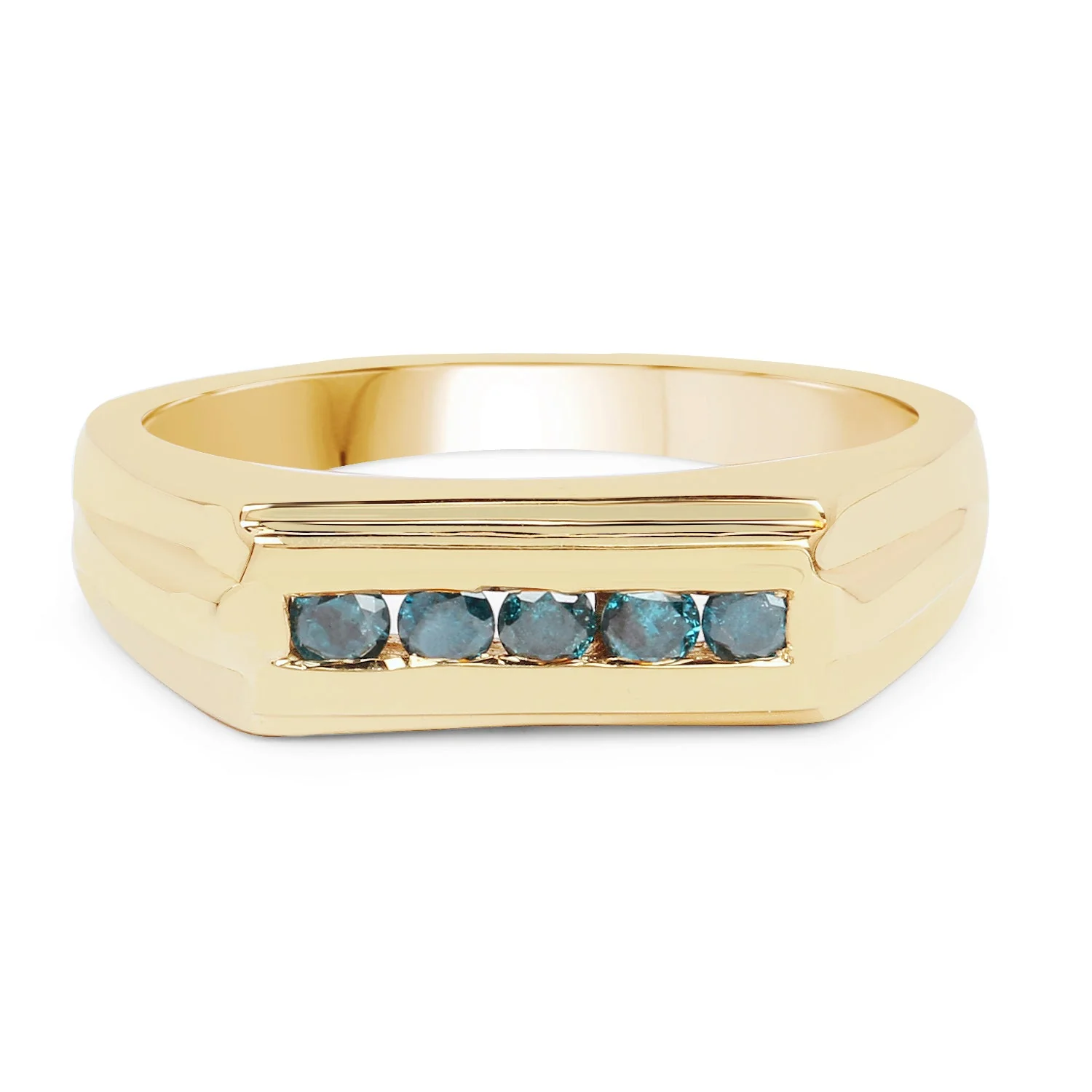 14K Yellow Gold Plated 0.25 Carat Genuine Blue Diamond .925 Sterling Silver Ring - Image 4