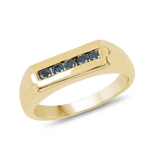 14K Yellow Gold Plated 0.25 Carat Genuine Blue Diamond .925 Sterling Silver Ring - Image 5