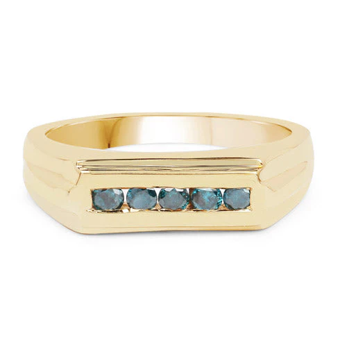 14K Yellow Gold Plated 0.25 Carat Genuine Blue Diamond .925 Sterling Silver Ring - Image 8