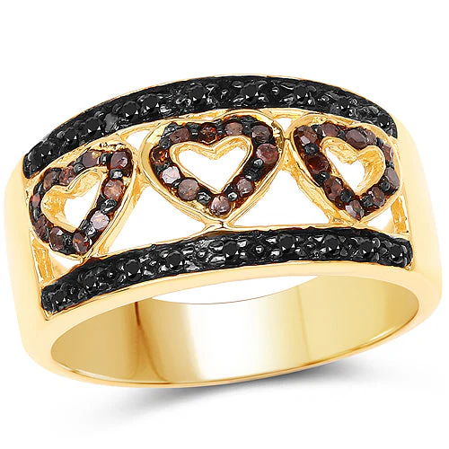 14K Yellow Gold Plated 0.32 Carat Genuine Black Diamond and Red Diamond .925 Sterling Silver Ring - Image 4