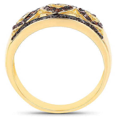 14K Yellow Gold Plated 0.32 Carat Genuine Black Diamond and Red Diamond .925 Sterling Silver Ring - Image 5