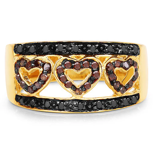 14K Yellow Gold Plated 0.32 Carat Genuine Black Diamond and Red Diamond .925 Sterling Silver Ring - Image 6