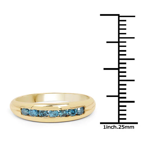 14K Yellow Gold Plated 0.35 Carat Genuine Blue Diamond .925 Sterling Silver Ring - Image 6
