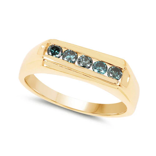 14K Yellow Gold Plated 0.35 Carat Genuine Blue Diamond .925 Sterling Silver Ring - Image 5