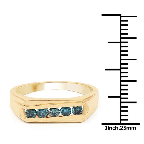 14K Yellow Gold Plated 0.35 Carat Genuine Blue Diamond .925 Sterling Silver Ring - Image 6