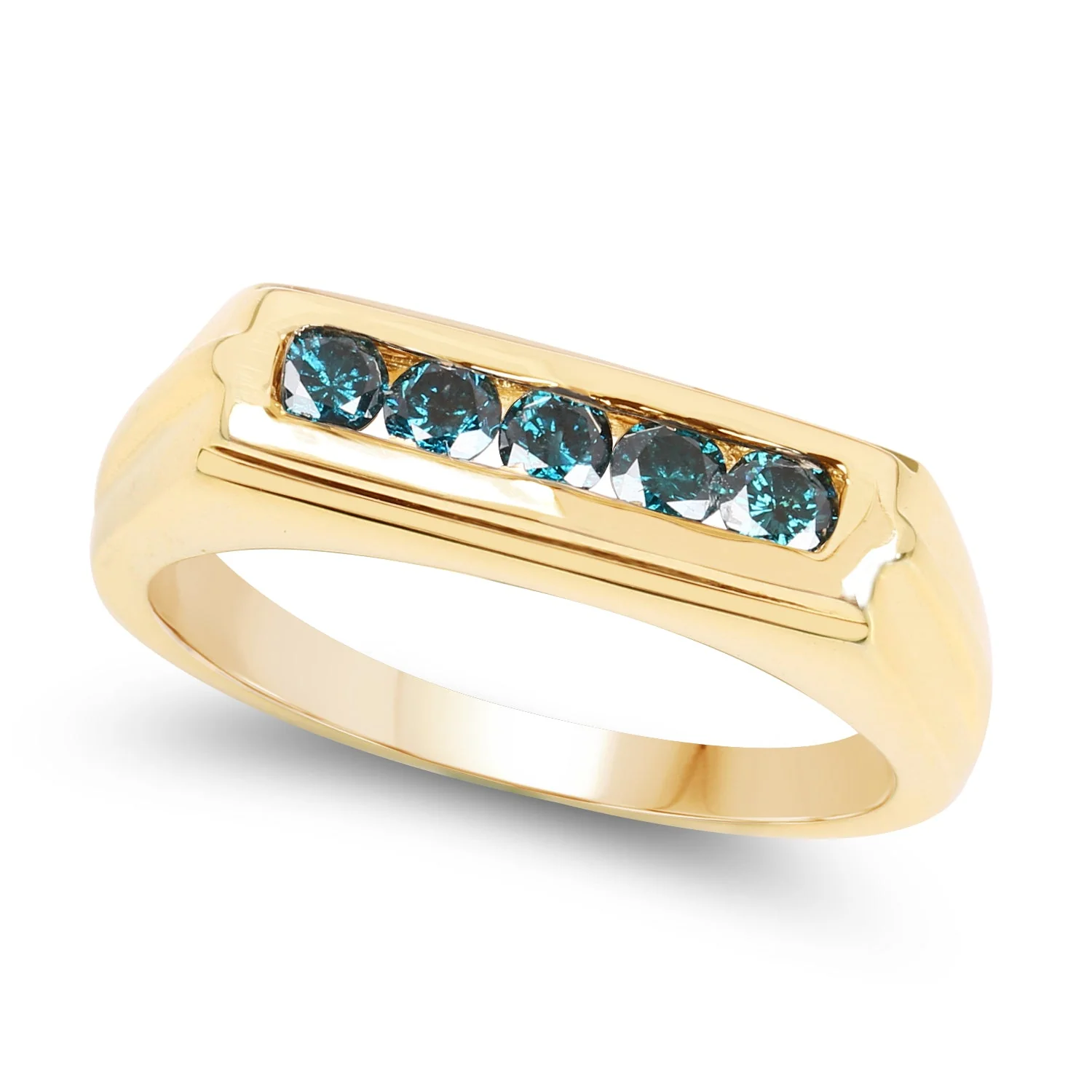 14K Yellow Gold Plated 0.40 Carat Genuine Blue Diamond .925 Sterling Silver Ring - Image 2