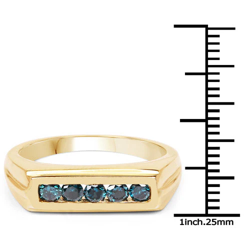 14K Yellow Gold Plated 0.40 Carat Genuine Blue Diamond .925 Sterling Silver Ring - Image 6