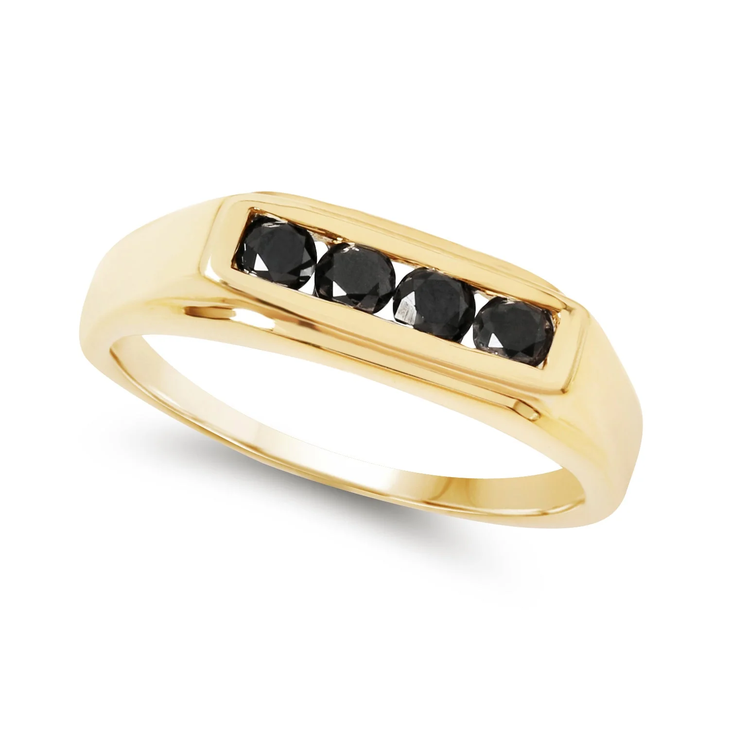 14K Yellow Gold Plated 0.48 Carat Genuine Black Diamond .925 Sterling Silver Ring - Image 2