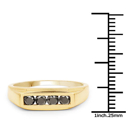 14K Yellow Gold Plated 0.48 Carat Genuine Black Diamond .925 Sterling Silver Ring - Image 6