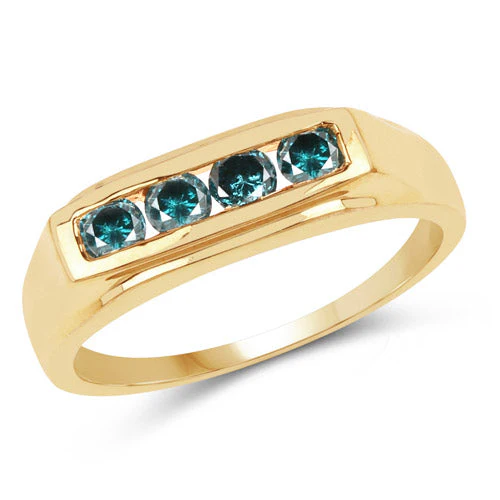 14K Yellow Gold Plated 0.48 Carat Genuine Blue Diamond .925 Sterling Silver Ring - Image 4