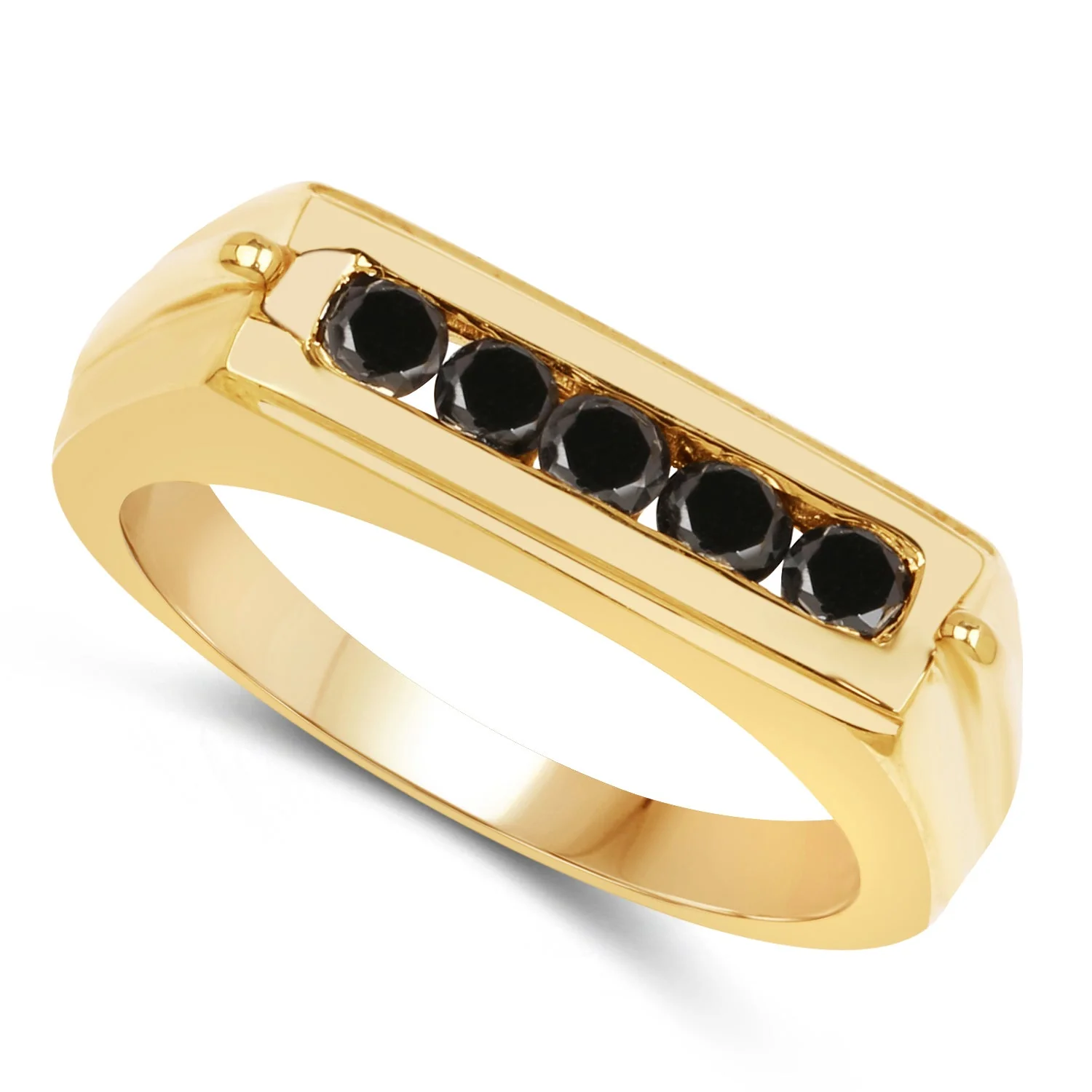 14K Yellow Gold Plated 0.50 Carat Genuine Black Diamond .925 Sterling Silver Ring - Image 2