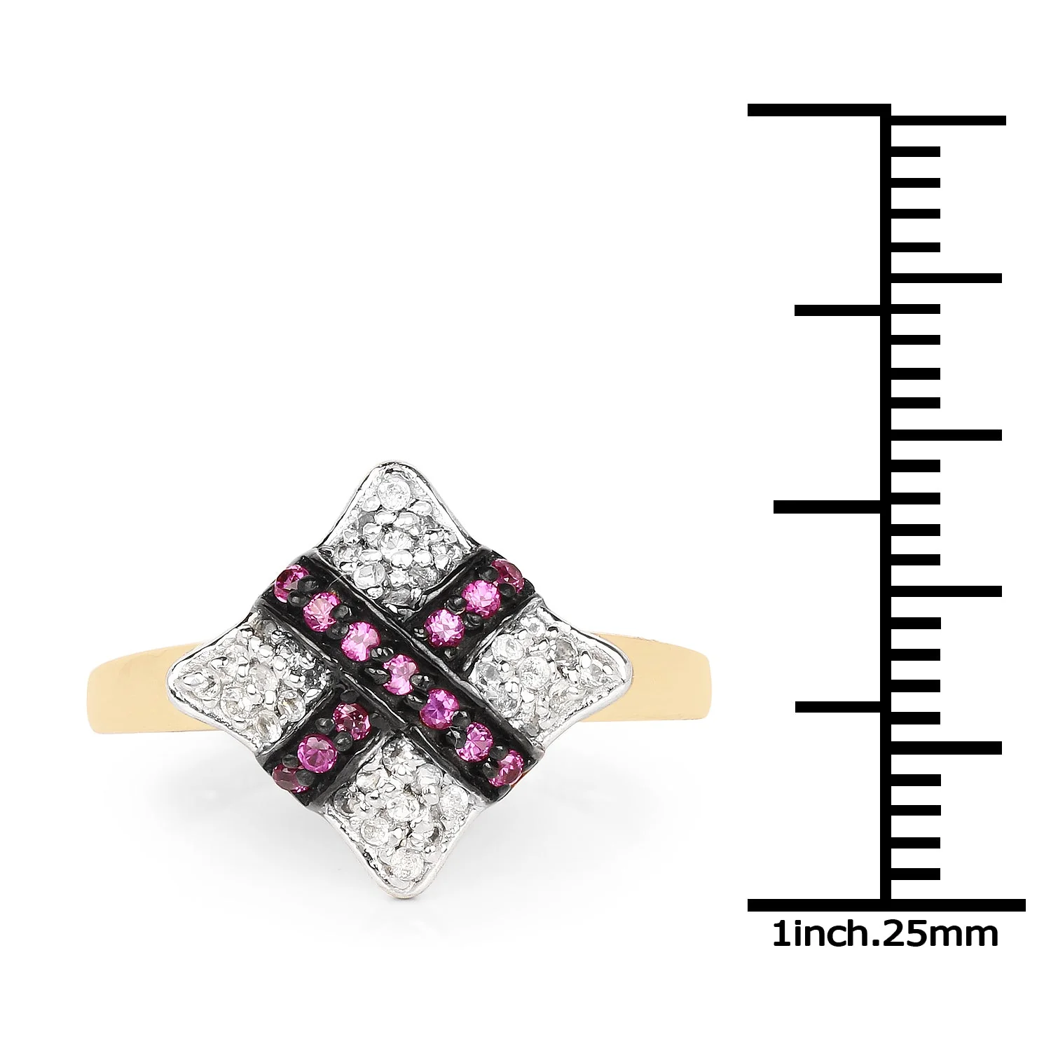 14K Yellow Gold Plated 0.57 Carat Genuine Ruby and White Cubic Zirconia .925 Sterling Silver Ring - Image 3