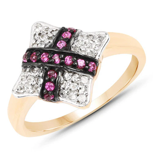 14K Yellow Gold Plated 0.57 Carat Genuine Ruby and White Cubic Zirconia .925 Sterling Silver Ring - Image 4