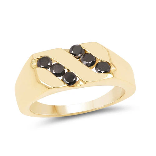 14K Yellow Gold Plated 0.60 Carat Genuine Black Diamond .925 Sterling Silver Ring - Image 4