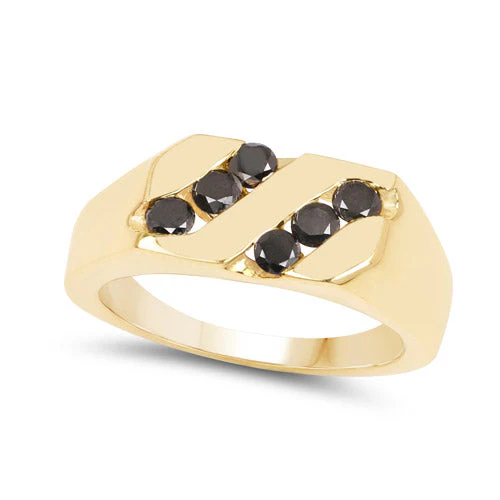 14K Yellow Gold Plated 0.60 Carat Genuine Black Diamond .925 Sterling Silver Ring - Image 5