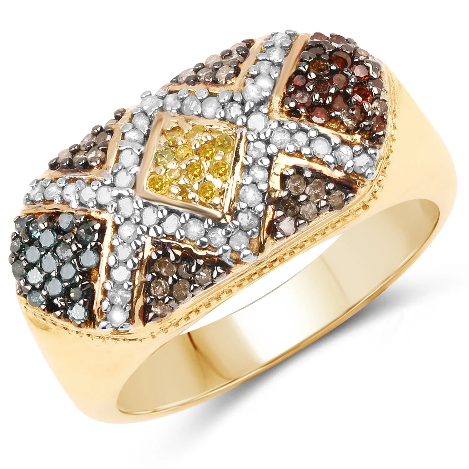 14K Yellow Gold Plated 0.61 Carat Genuine Multi Diamond .925 Sterling Silver Ring