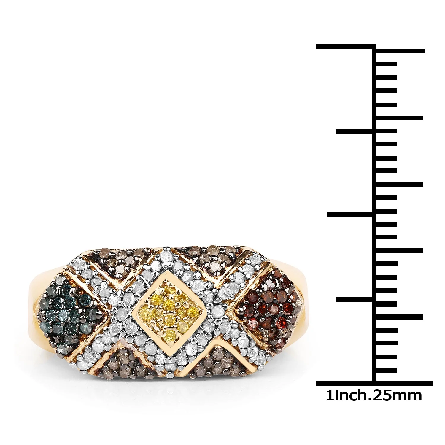 14K Yellow Gold Plated 0.61 Carat Genuine Multi Diamond .925 Sterling Silver Ring - Image 3