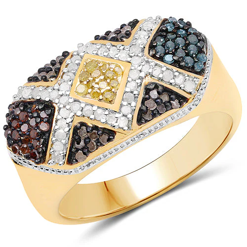 14K Yellow Gold Plated 0.61 Carat Genuine Multi Diamond .925 Sterling Silver Ring - Image 4