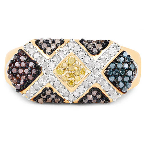 14K Yellow Gold Plated 0.61 Carat Genuine Multi Diamond .925 Sterling Silver Ring - Image 7