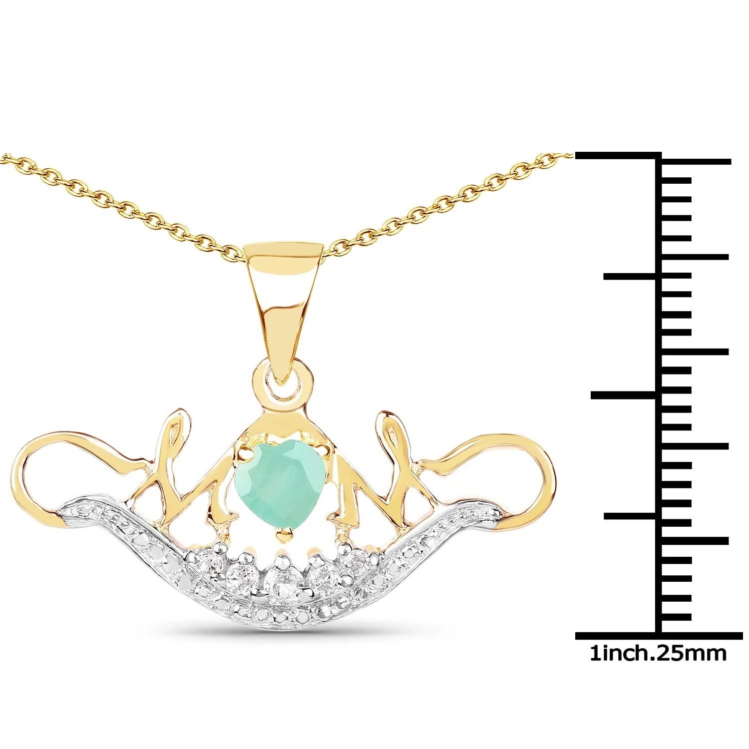 14K Yellow Gold Plated 0.62 Carat Genuine Emerald and White Topaz .925 Sterling Silver Pendant - Image 3
