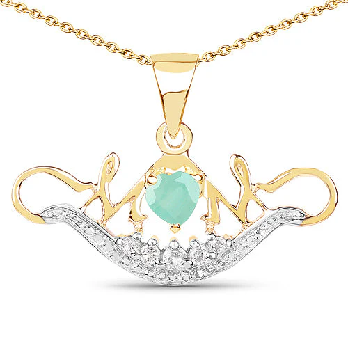 14K Yellow Gold Plated 0.62 Carat Genuine Emerald and White Topaz .925 Sterling Silver Pendant - Image 4