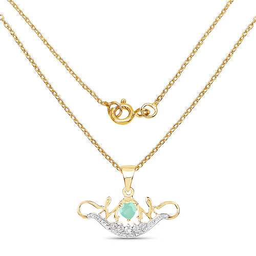 14K Yellow Gold Plated 0.62 Carat Genuine Emerald and White Topaz .925 Sterling Silver Pendant - Image 5