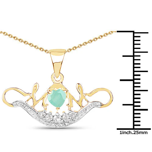 14K Yellow Gold Plated 0.62 Carat Genuine Emerald and White Topaz .925 Sterling Silver Pendant - Image 6