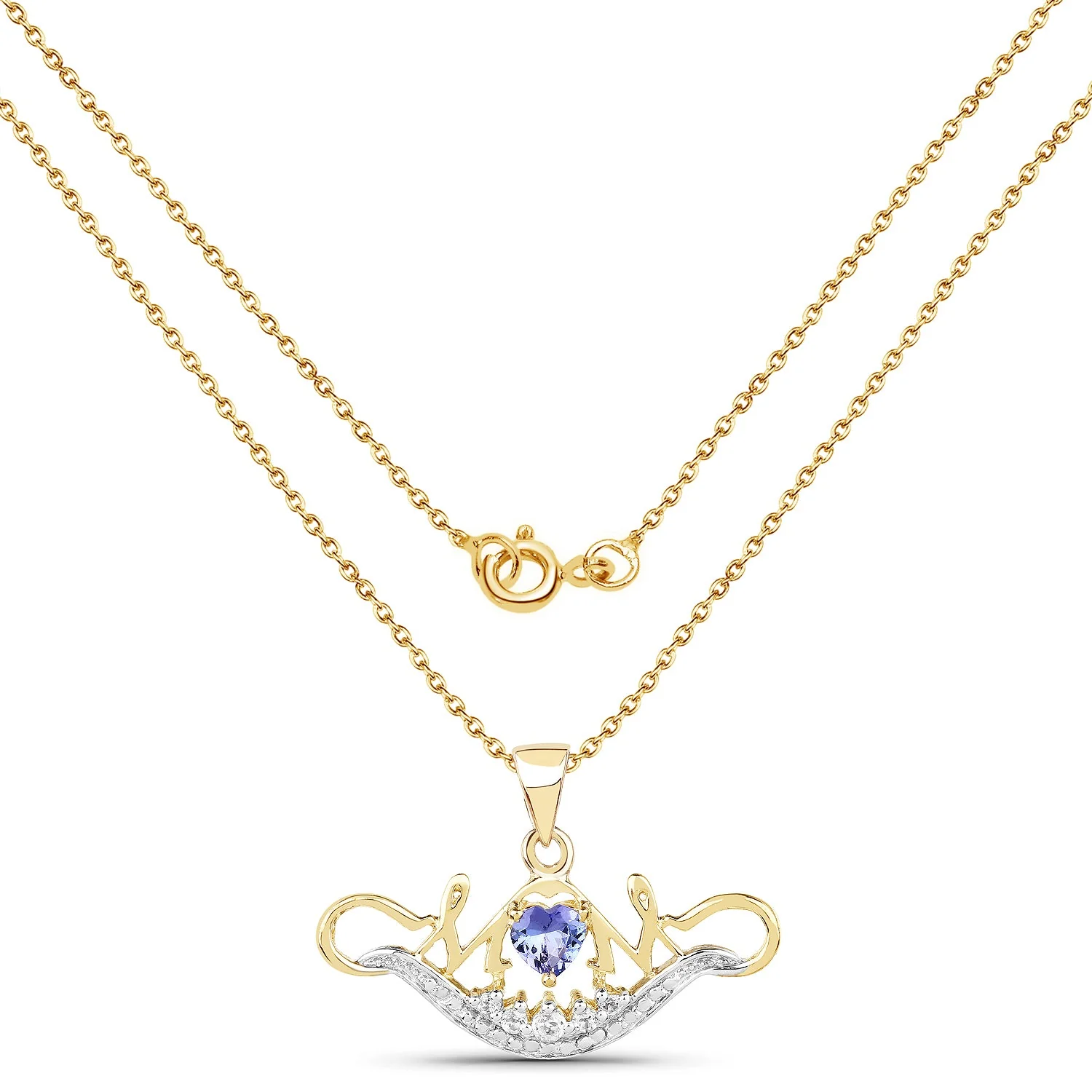 14K Yellow Gold Plated 0.62 Carat Genuine Tanzanite and White Topaz .925 Sterling Silver Pendant - Image 2