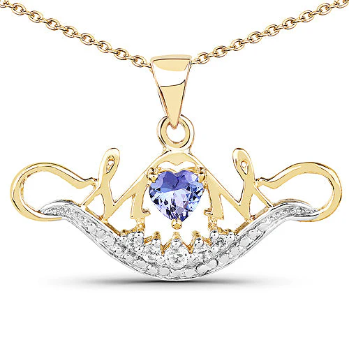 14K Yellow Gold Plated 0.62 Carat Genuine Tanzanite and White Topaz .925 Sterling Silver Pendant - Image 3