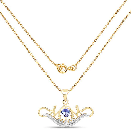 14K Yellow Gold Plated 0.62 Carat Genuine Tanzanite and White Topaz .925 Sterling Silver Pendant - Image 4