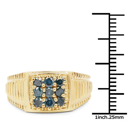 14K Yellow Gold Plated 0.63 Carat Genuine Blue Diamond .925 Sterling Silver Ring - Image 6