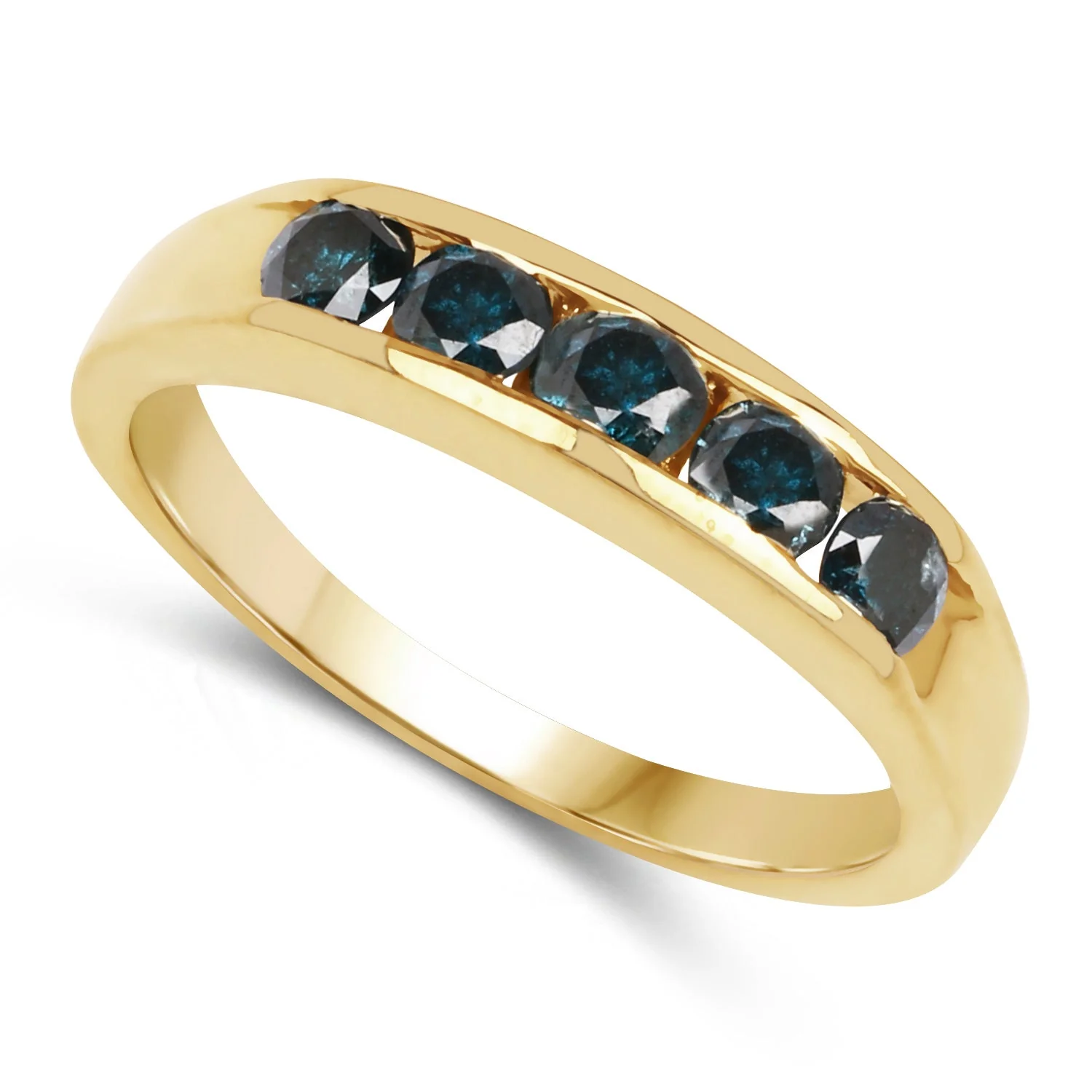 14K Yellow Gold Plated 0.80 Carat Genuine Blue Diamond .925 Sterling Silver Ring - Image 2