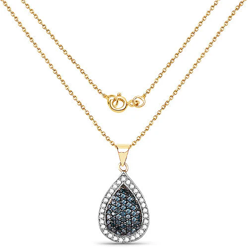 14K Yellow Gold Plated 0.81 Carat Genuine Blue Diamond and White Diamond .925 Sterling Silver Pendant - Image 4