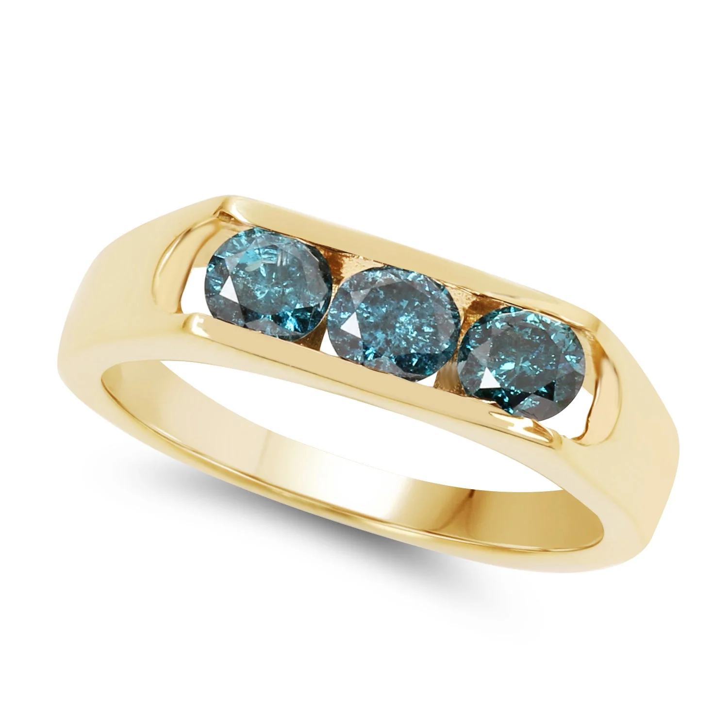 14K Yellow Gold Plated 0.90 Carat Genuine Blue Diamond .925 Sterling Silver Ring - Image 2